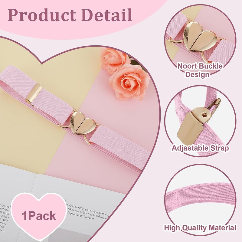 Andibro Heart Elastic Waist Belts for Girls, Adjustable Woven Stretch Belt Fashion Metal Heart Buckle Waistband for Women - Image 3